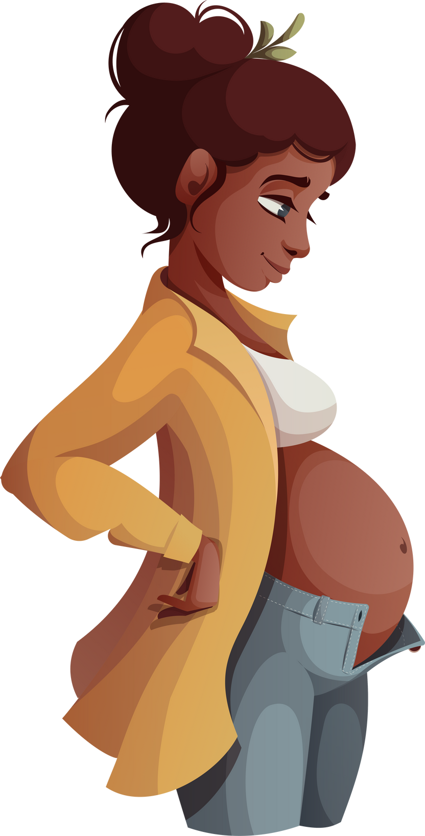 Pregnant black woman standing in profile illustration