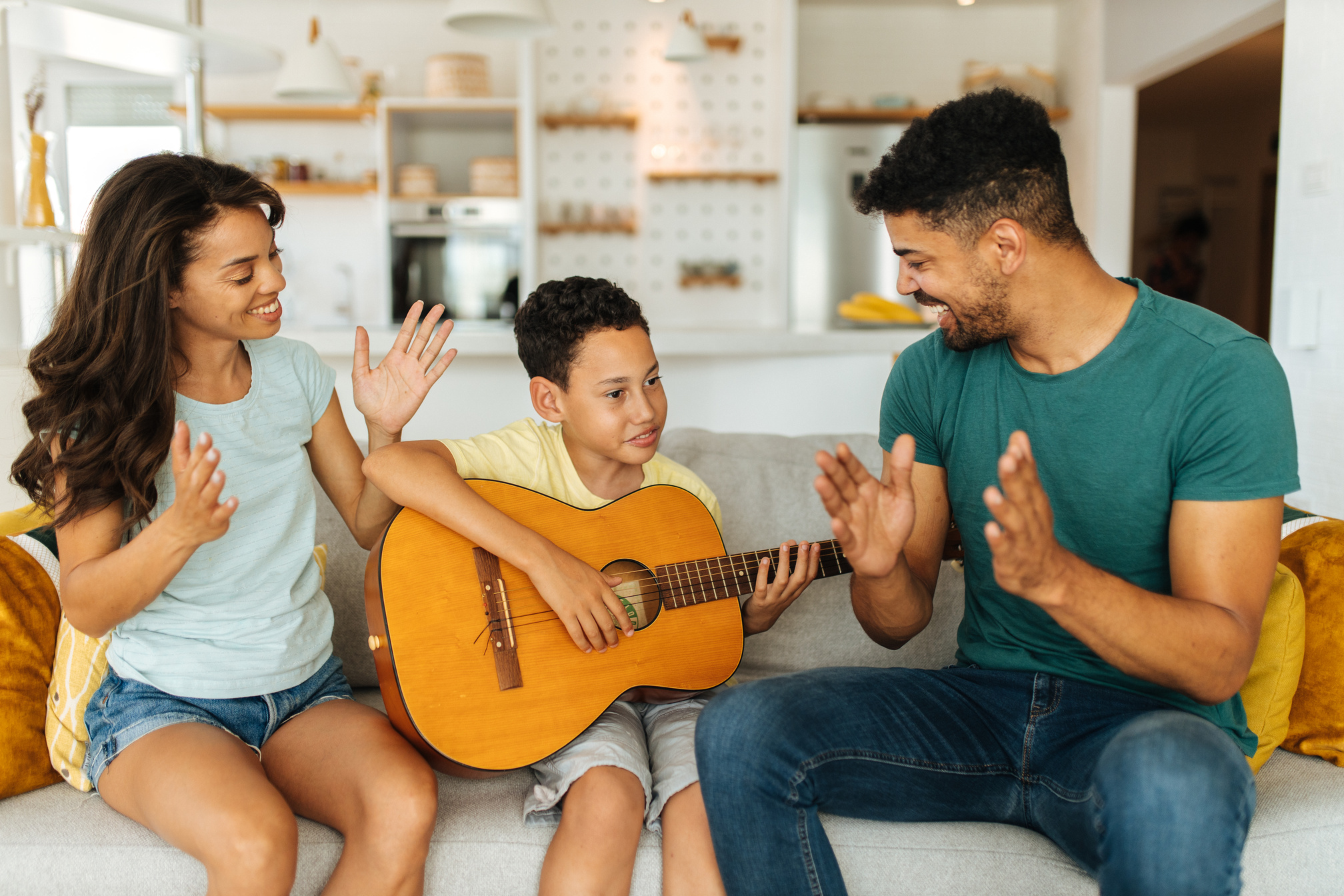 Playing guitar